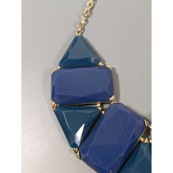 Blue Cabochon Statement Necklace Geometric Bold Gold Tone 18" - Picture 5 of 8